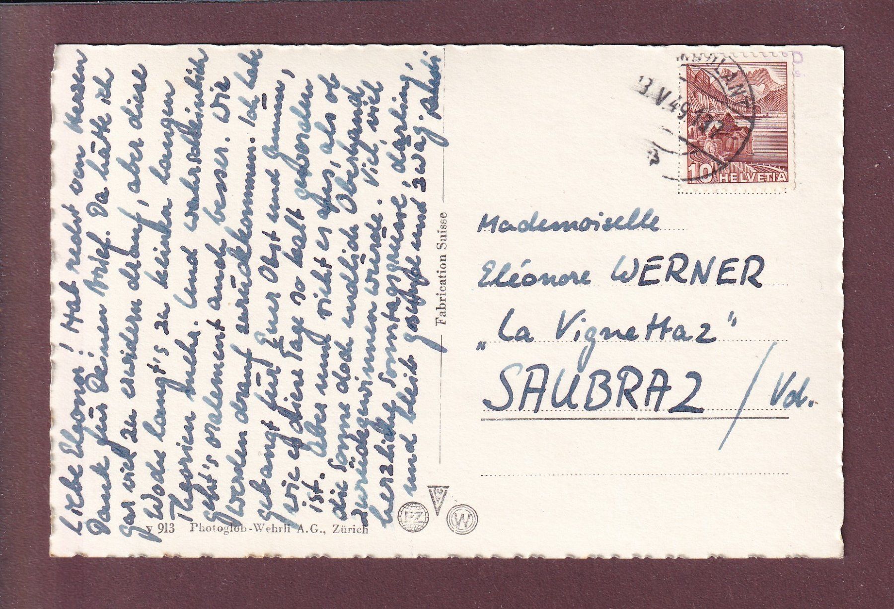 Ansichtskarten: ELSIGHORN bei Frutigen - 1949 – Gebraucht aus Pully von nicecards 1