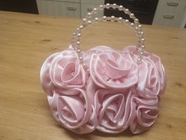 Handtasche / Täschli rosa Rosen-Look mit Perlen - Neu!