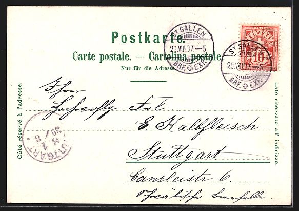 Cartes postales: Litho St. Gallen, Theaterplatz, Post, Ca – D'occasion à Berlin par bartko-reher 1