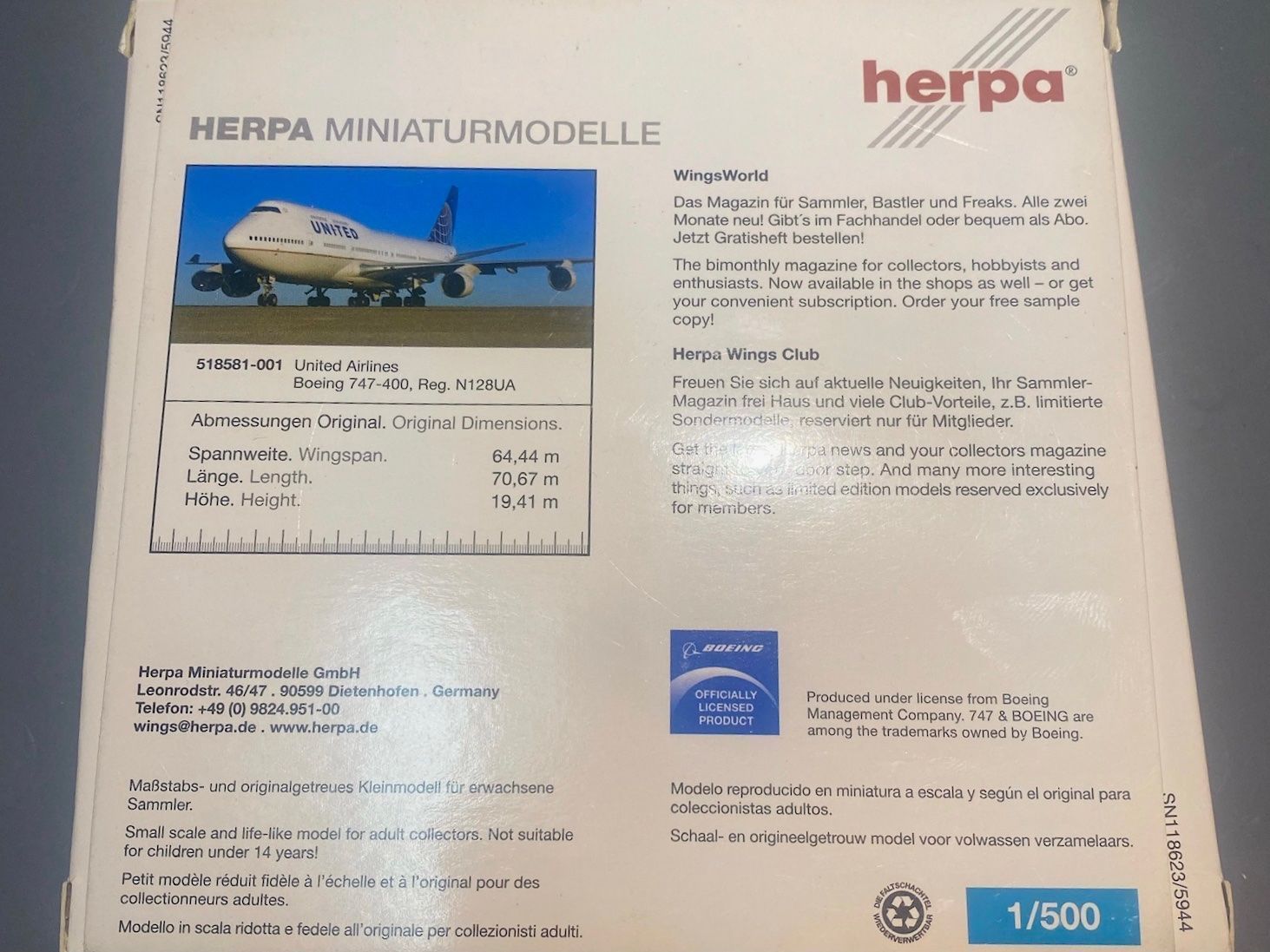 Herpa Kit di modellismo & Modellini statici: Herpa Boeing 747-400 – Difettoso da Riehen venduto da ambriarni 4