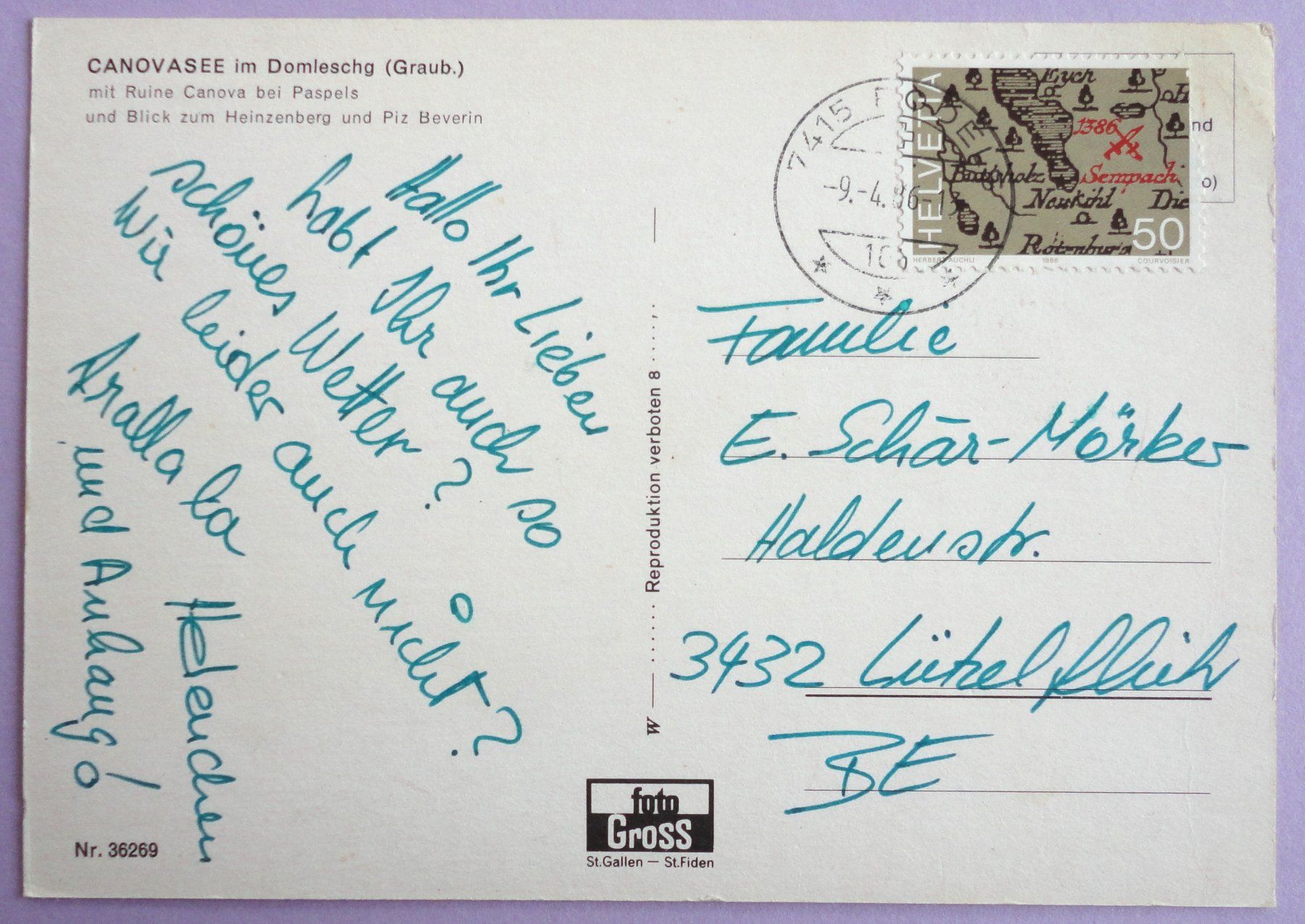 Cartoline postali: Canovasee im Domleschg (GR) – Usato da Fétigny venduto da Billy2miny 1