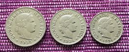 3 Münzen 1934 Nickel 20,10, und 5 Rp. ss.