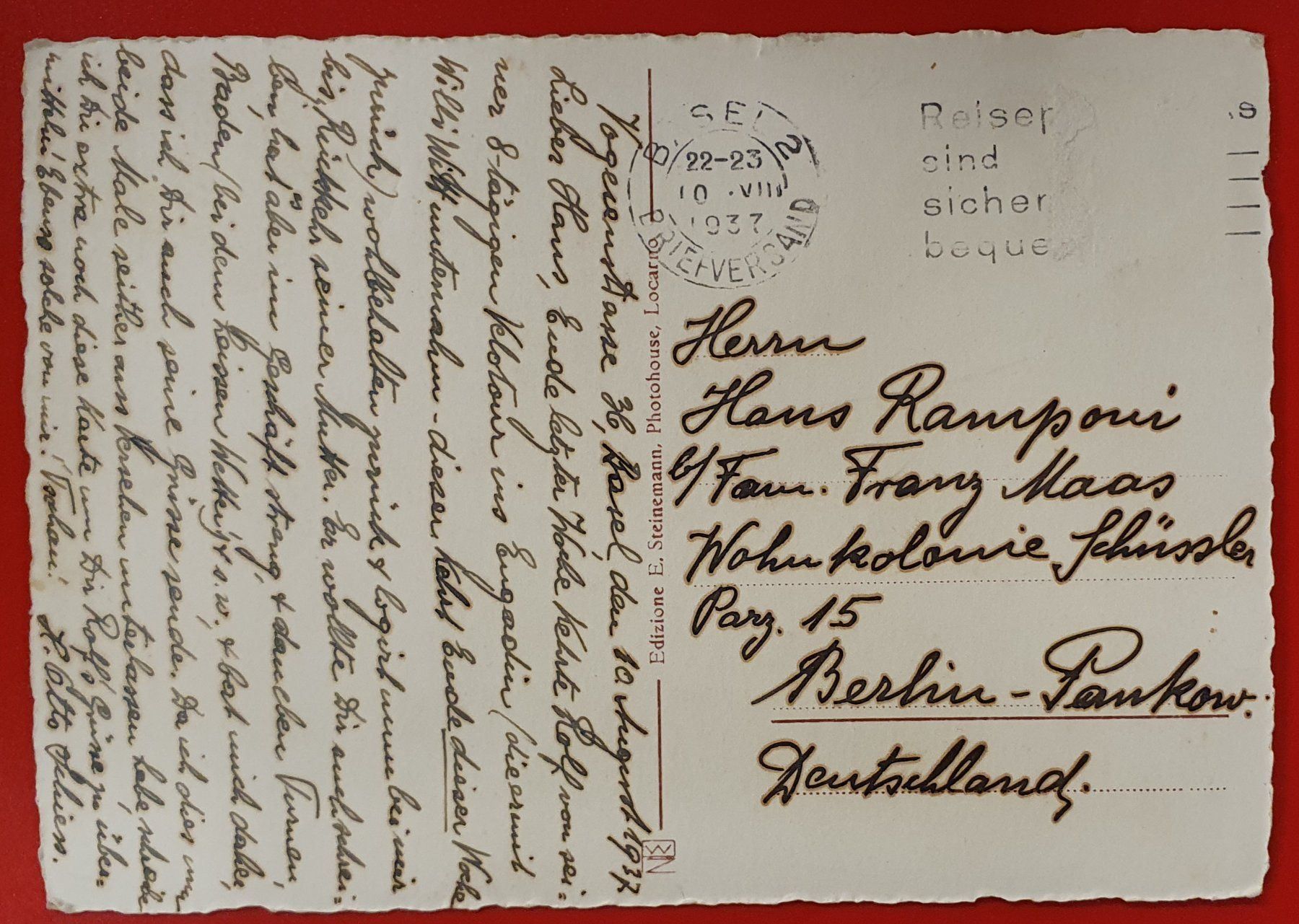Cartoline postali: Frasco - Val Verzasca 1937 – Usato da Kreuzlingen venduto da Rschweiz1 1