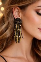 Handmade Earrings, Black & Gold, Beaded Party Jewellery!