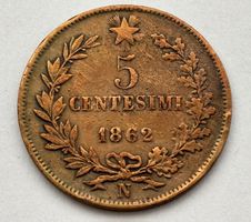 Münze Italien 5 Centesimi 1862 Vittorio Emanuele II Bronze