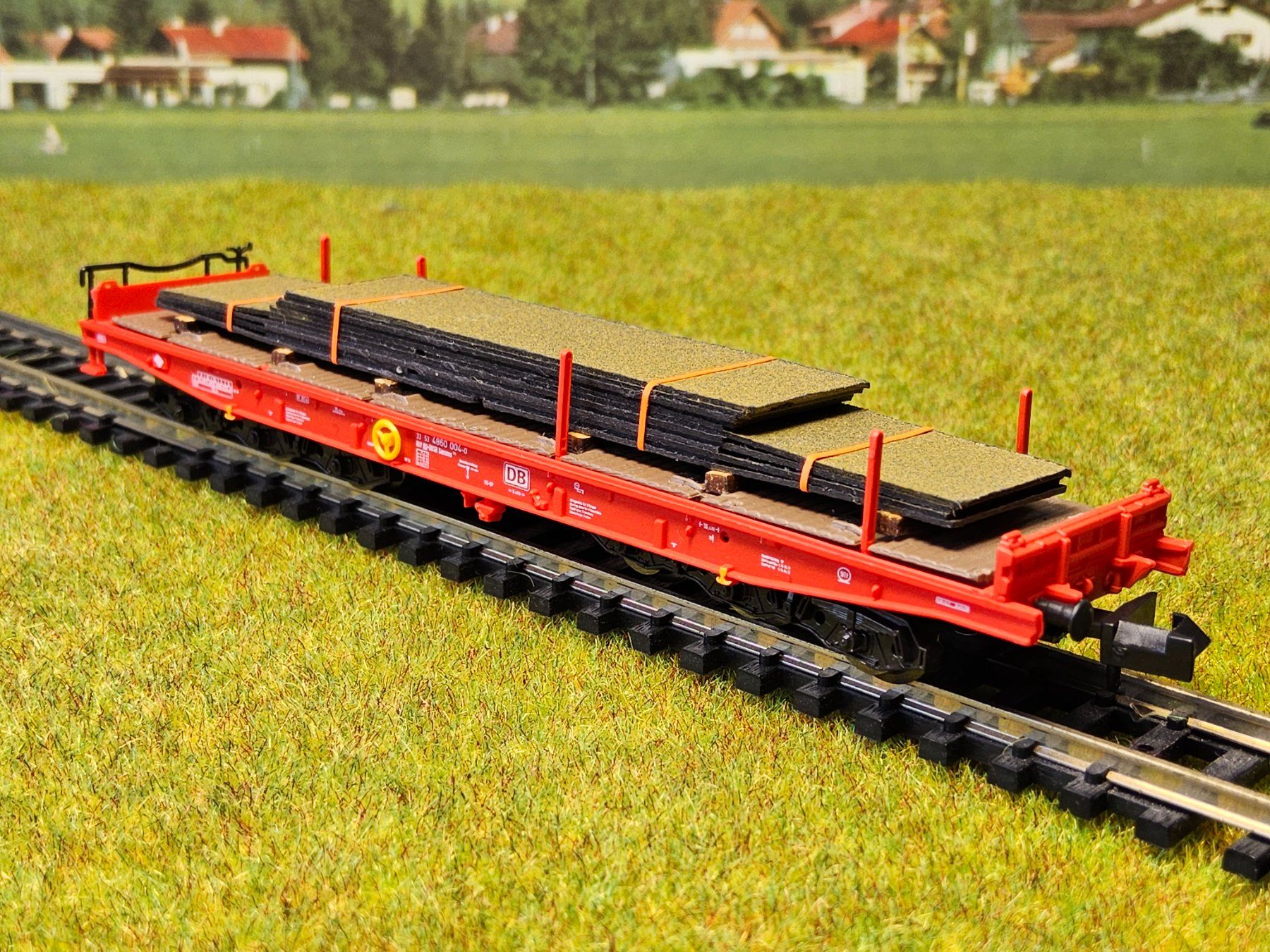 Fleischmann Modellini di ferrovie: Fleischmann 845509 __ Schwerlastwagen Samms mit Stahlblech – Usato da Uerikon venduto da Airport68 5