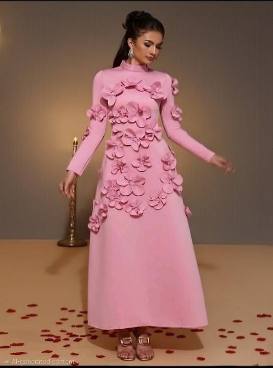 Vestiti: Robe de soirée rose avec fleurs – Usato da Martigny venduto da IB_Store 1