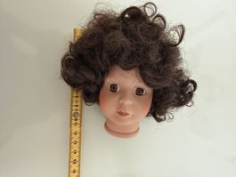 Puppenkopf mit Perücke, Porzellan, Kunsthaar, 11 cm, Ersatz