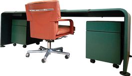 Set bureau design Tito Agnoli X Grassi, cuir, Italie, 80s