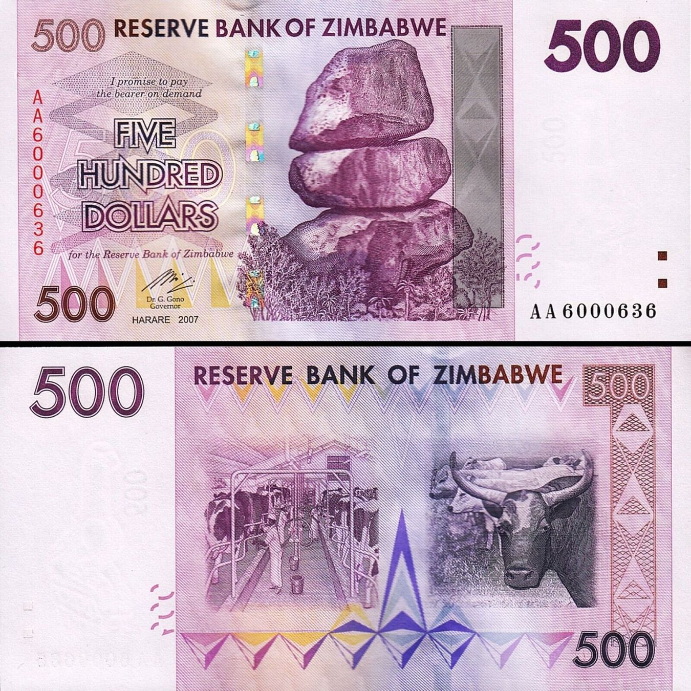 Banknoten: Zimbabwe 500 Dollar 2007 SS+/SS++ – Gebraucht aus Steffisburg von ber_8htf