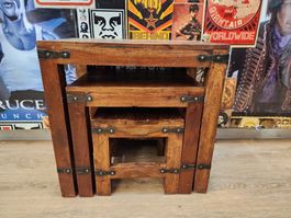 3er Set Satztischli aus Holz mit Vintage Charakter