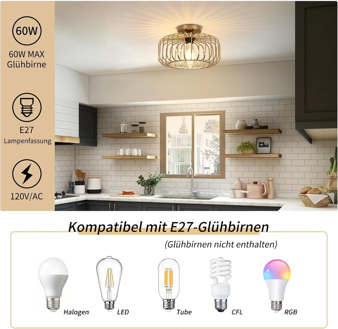 Lustres & lampes de plafonds: Vintage Deckenlampe Metall Gold E27 – Neuf avec emballage d'origine à Gossau ZH par amzbud 4