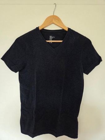 H&M Fine Cotton Stretch T-Shirt XS Navy V-Neck