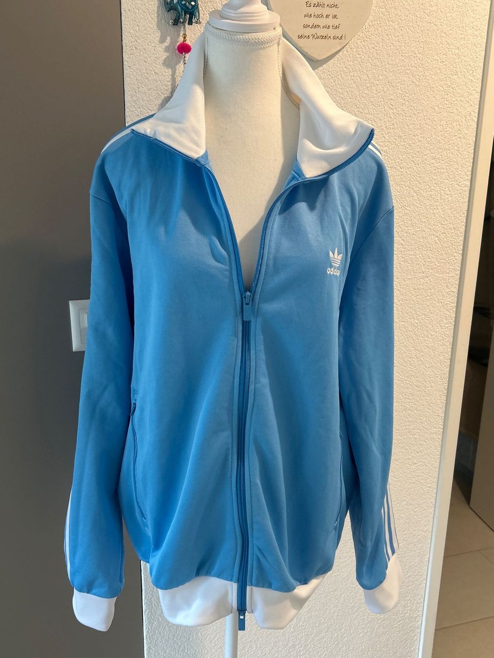 Adidas Giacche: Adidas Trainingsjacke hellblau/weiss Gr. L – Usato da Brunnen venduto da Nala2929 1