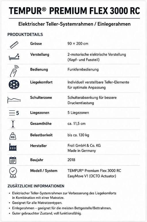 Reti a doghe: elektrischer Lattenrost 90 x 200 Tempur  – Usato da Domat/Ems venduto da Rahel.. 4