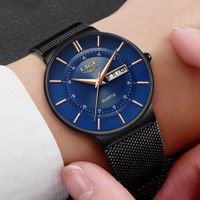 Montre homme LIGE, bracelet en maille milanaise