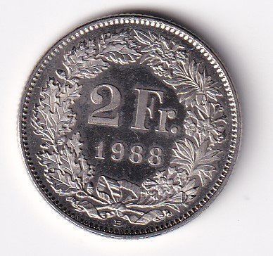 Tutti le monete: Schweiz 2 Franken 1988 fast unz – Usato da Neuchâtel venduto da karlpierrino