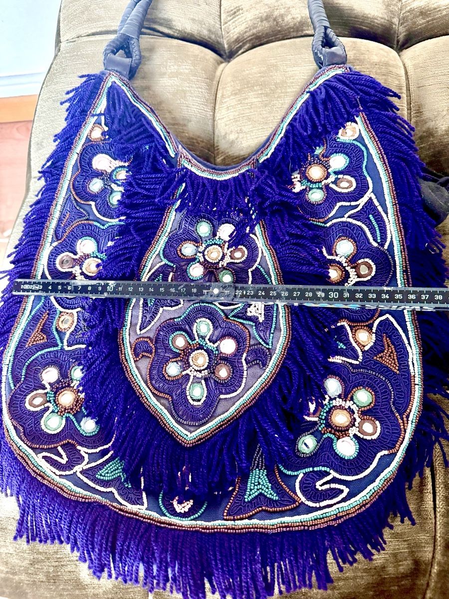 Borse da donna: Handtasche Antik Batik dunkelblau Fransen und Perlen – Nuovo (secondo la descrizione) da Kilchberg ZH venduto da Suisse500 4