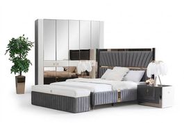Modernes Bettgestell aus Holz  Grau, Doppelbett, 223x204x