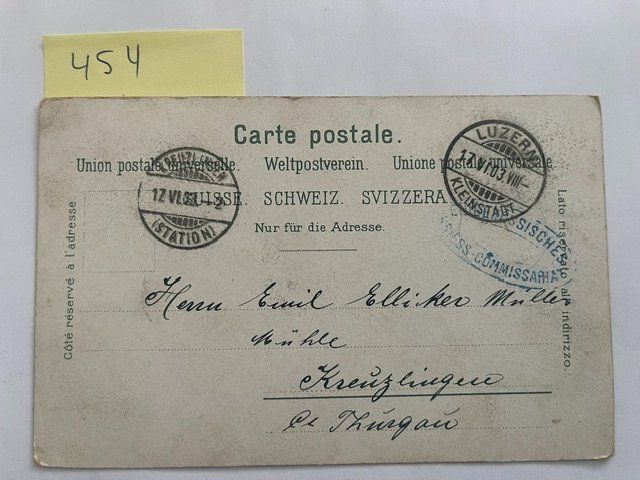 Cartoline postali: Ansichtskarte "Maxim-Schütze" Feldpost Lugano 1903 – Usato da Niederwil AG venduto da dahu75 1