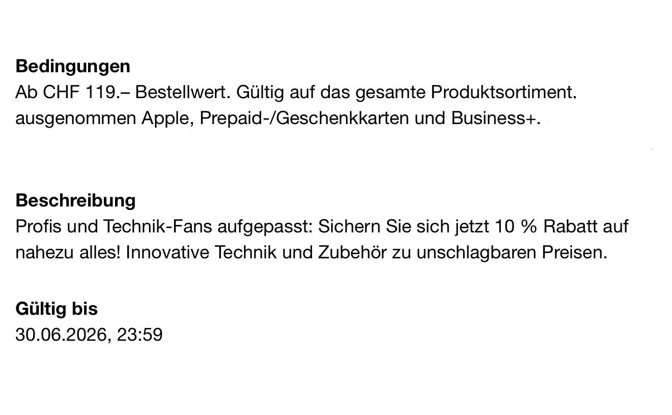 Conrad Buoni: Conrad 10% Rabatt Gutschein – Nuovo e nell'imballaggio originale da Zürich venduto da Marcel_2202 1