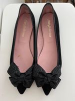 Pretty Ballerinas Black Suede Bow Flats - Size EU 41