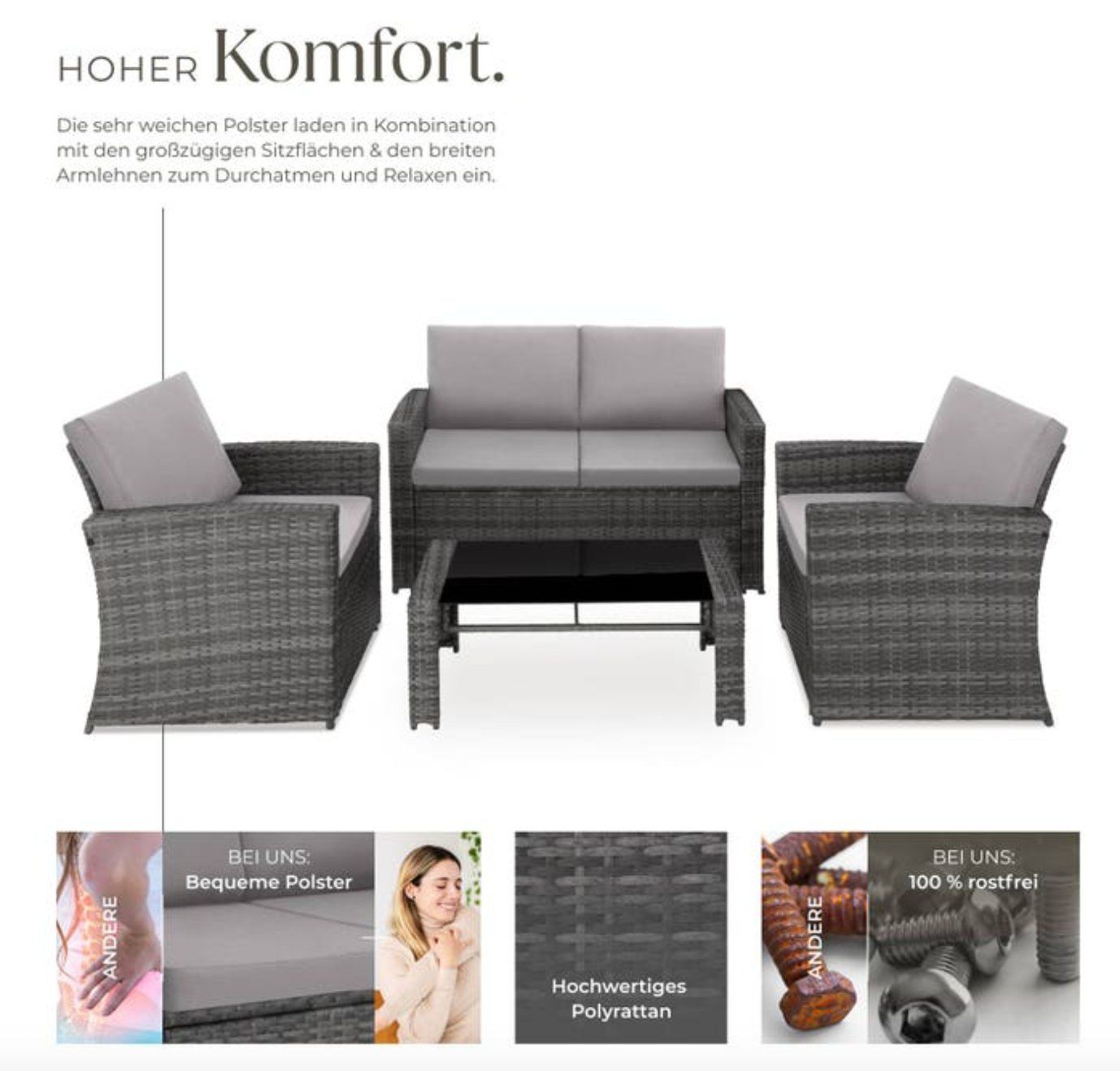 Set di tavolo e panche: Rattan Lounge Lucca grau/hellgrau - Gratis Versand – Nuovo e nell'imballaggio originale da Kleinwangen venduto da meinwarenkorb.ch 2