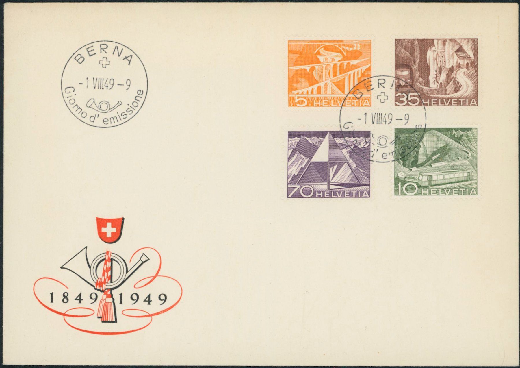 Tutti i francobolli: 1949 - Technik + Landschaft - FDC ET - italienisch • it – Usato da Schindellegi venduto da leecollect 1