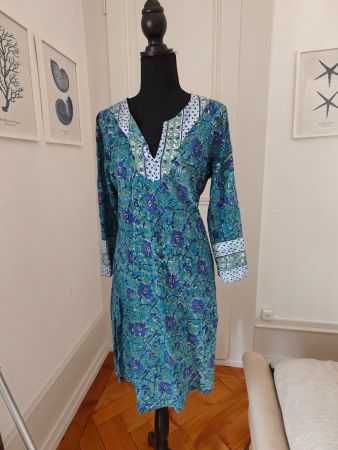 Psaros Patch Corner kurta tunic dress blue floral L M