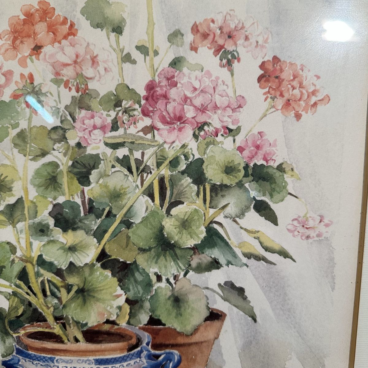 Dipinti: Aquarelle originale encadrée - Fleurs et pot – Usato da Lausanne venduto da artnouveau04 4