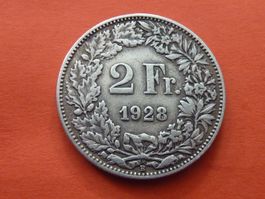 2 Fr.  1922  rar nur 0,40 Mio. Prägungen  -  ungereinigt  -
