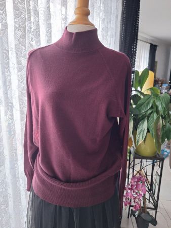 Pull bordeaux col montant vintage - Taille M
