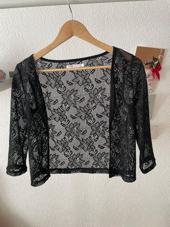 Schwarze Spitzen-Jacke, Bolero Gr. XS - transparent, ONLY