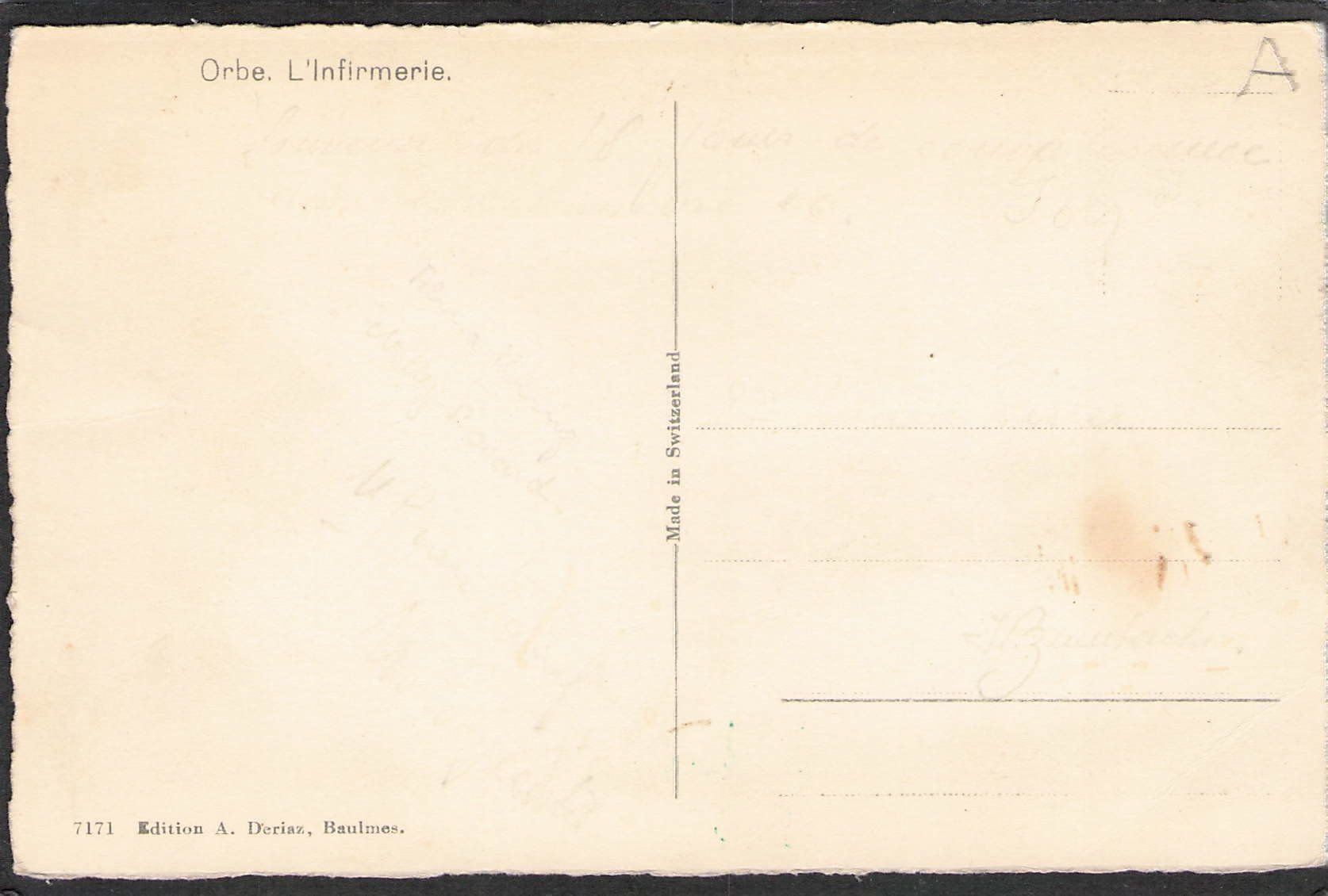 Cartoline postali: +CP Orbe L'infirmerie – Usato da Reichenburg venduto da Pipo-67 1