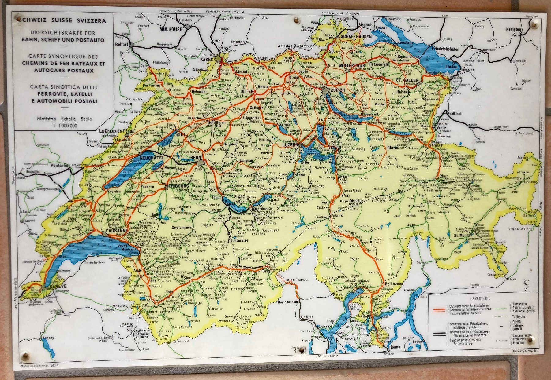 Poster & Bilder: Affiche CFF Übersichtskarte für Bahn, Schiff und Postauto CH – Gebraucht aus Versoix von Decapod