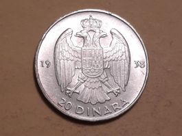 Jugoslawien 20 Dinara "Petar II" 1938 Silber
