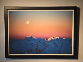 Tableau Montagnes Suisses enneigées, coucher de soleil A3