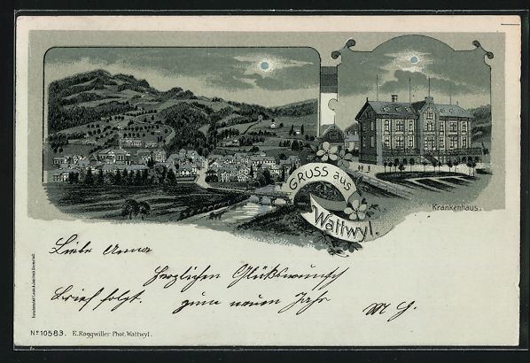Ansichtskarten: Mondschein-Lithographie Wattwyl, Kranken – Gebraucht aus Berlin von bartko-reher
