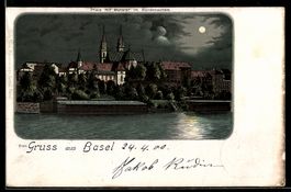 Litho Basel, Pfalz mit Münster bei Nach