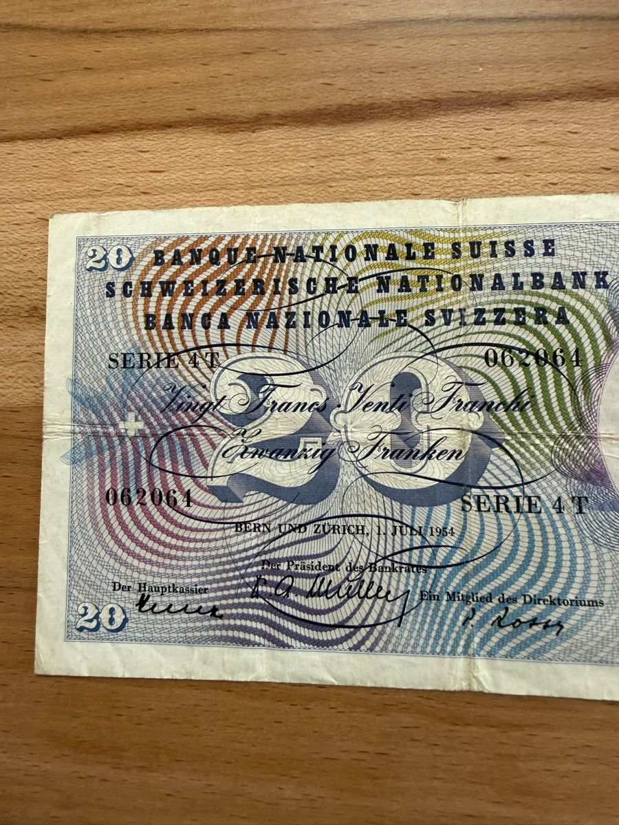 Banknoten: 20 Franken Banknote Serie 4 T – Gebraucht aus Grenchen von Bastet007 3
