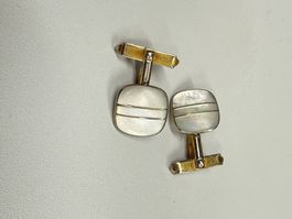 Cufflinks mother of pearl gold plated round square Perlmutt