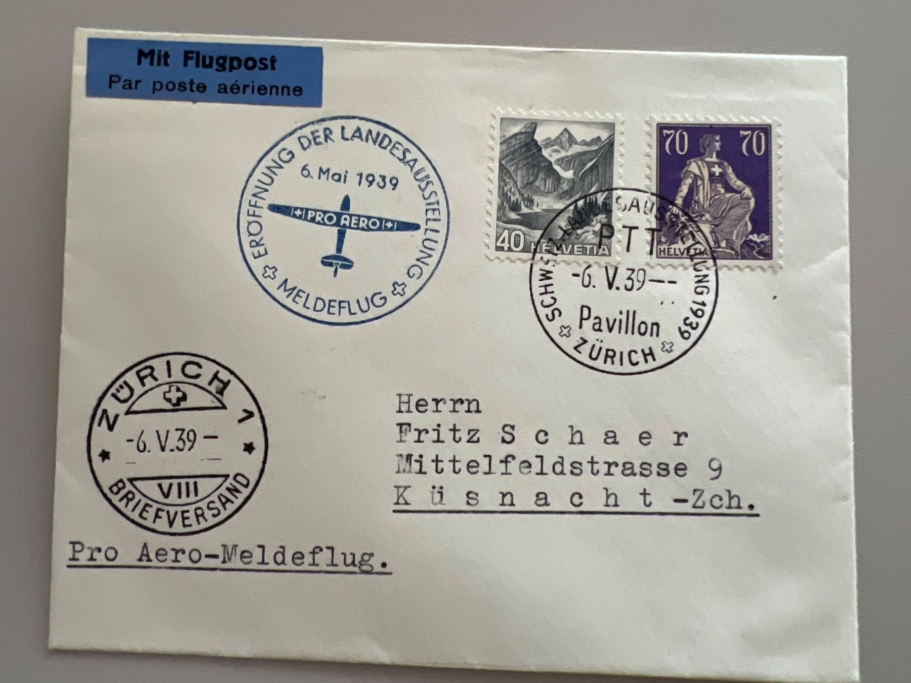 Tutti i francobolli: Landi Meldeflug  ET 6.5.1939 – Usato da Buchrain venduto da wmm