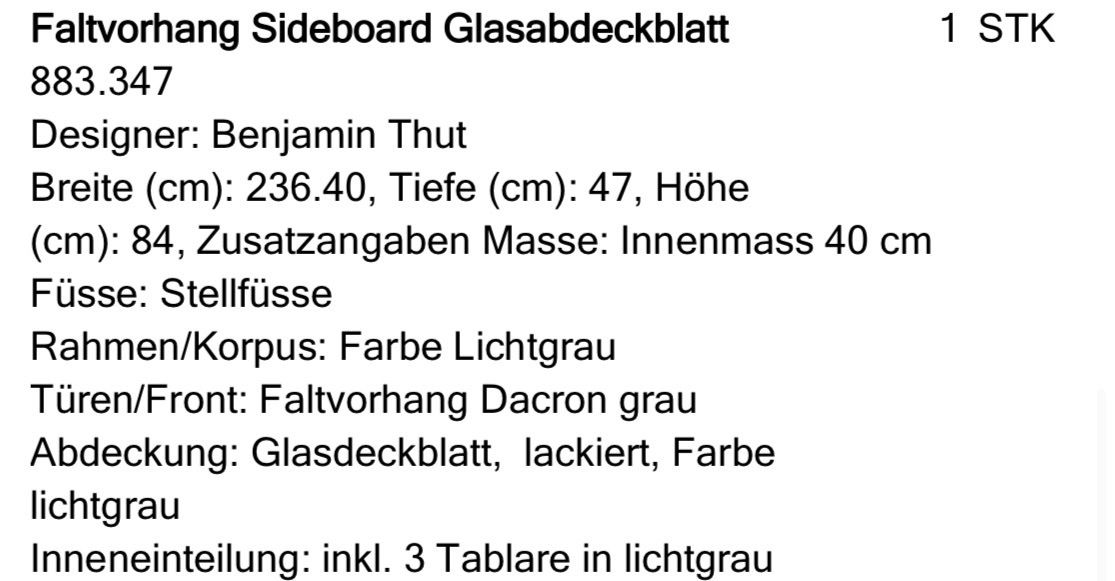 Cassettiere: Faltvorhang Sideboard Benjamin Thut Glasabdeckung - Top Zust – Usato da Männedorf venduto da zhinja 2