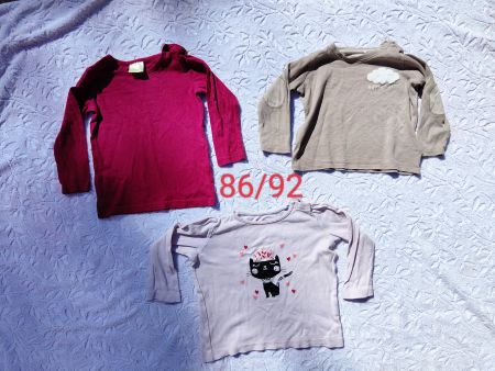 r. 86/92 - 3 schöne Sweatshirt. Katze, Rosa u. Beige