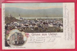 GRUSS AUS USTER, BANK UND POSTGEBÄUDE, 29.11.1900