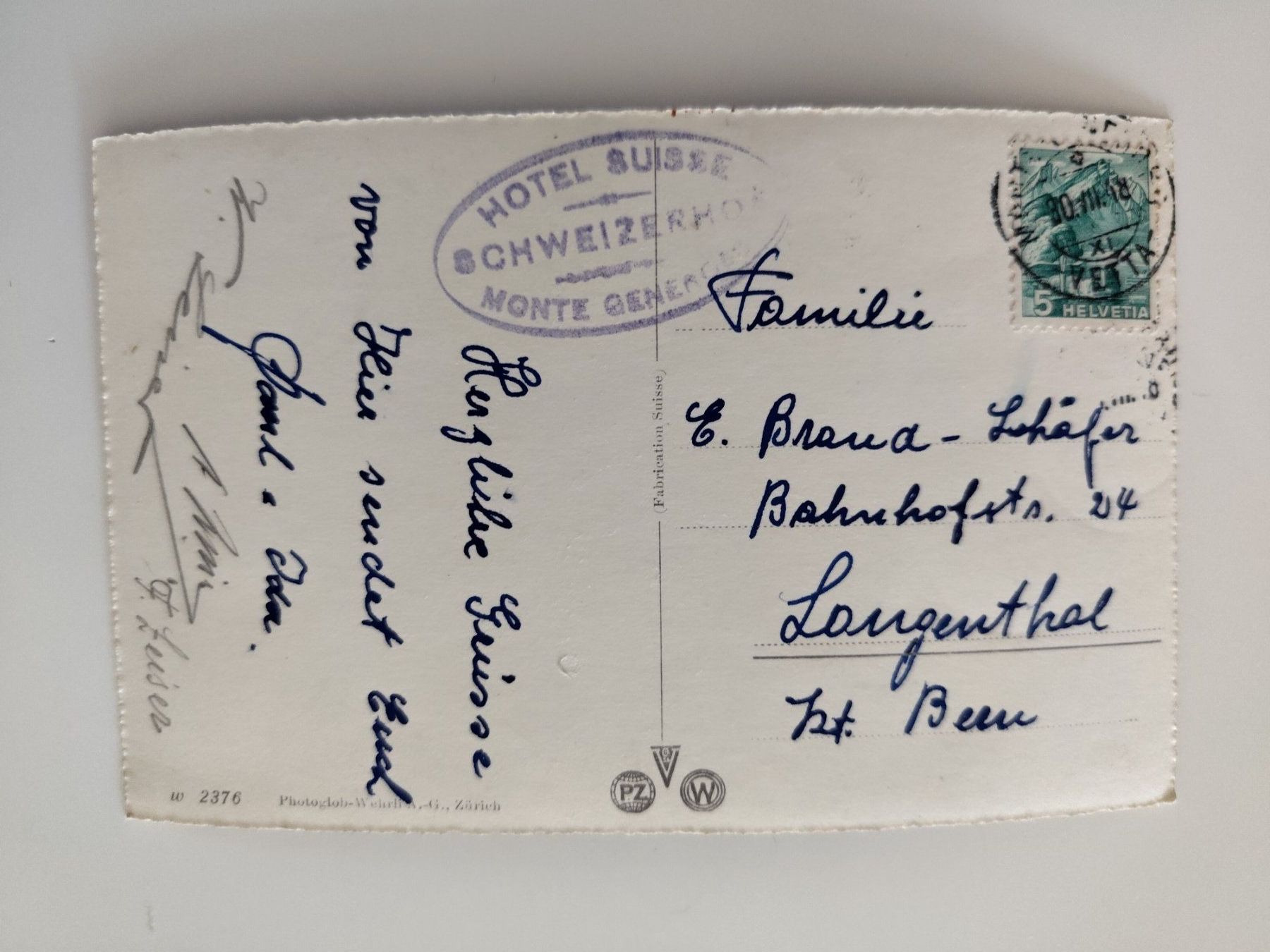 Cartoline postali: Monte Generoso Hotel Kulm dat. 1948 – Usato da Ohmstal venduto da Lebensfreude05 1