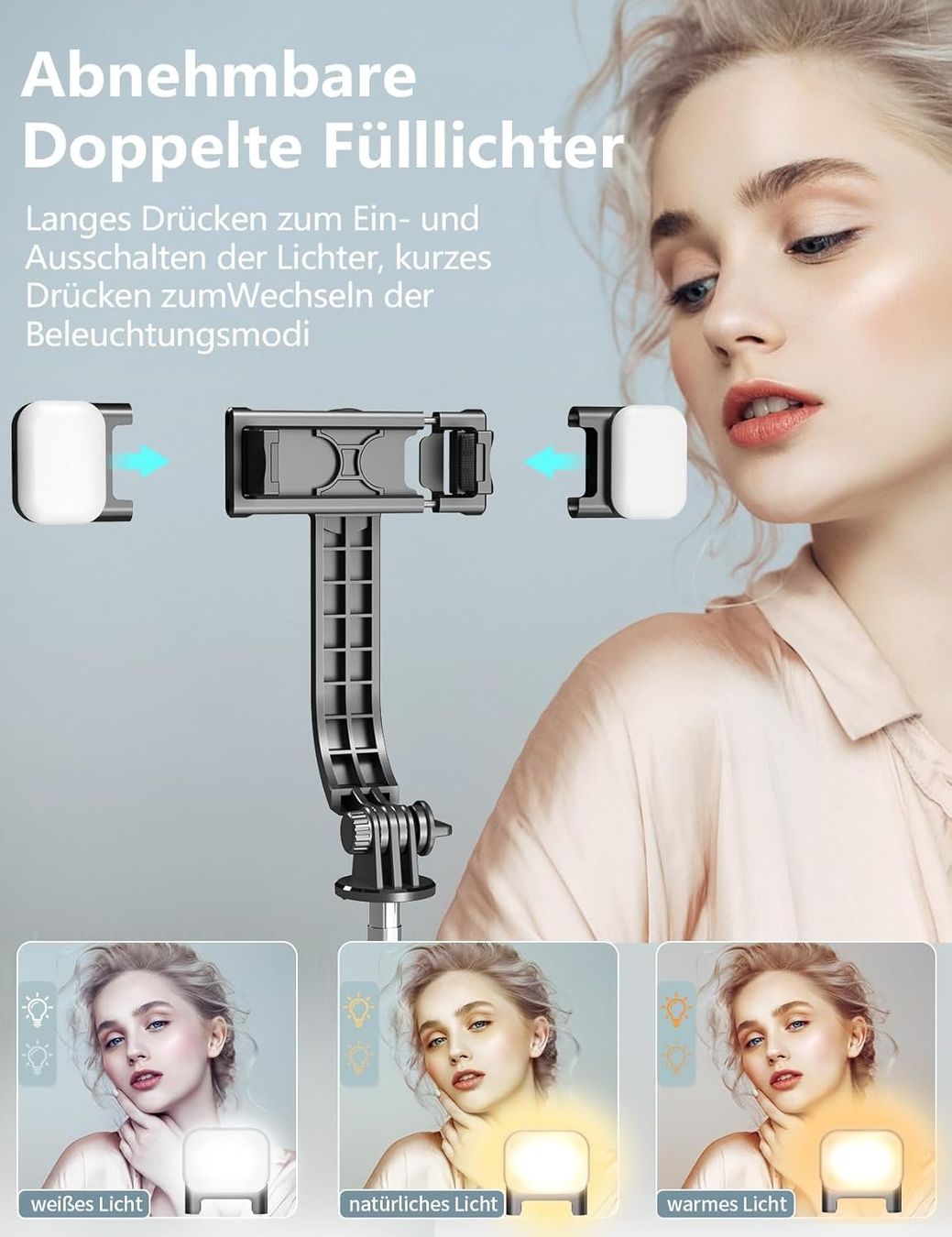Treppiedi & Teste: Selfie Stick Stativ mit 2 Fülllichtern – Nuovo e nell'imballaggio originale da Rupperswil venduto da Cordi79 1