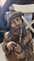 Scultura uomo con pipa cappello legno artigianale decorazion