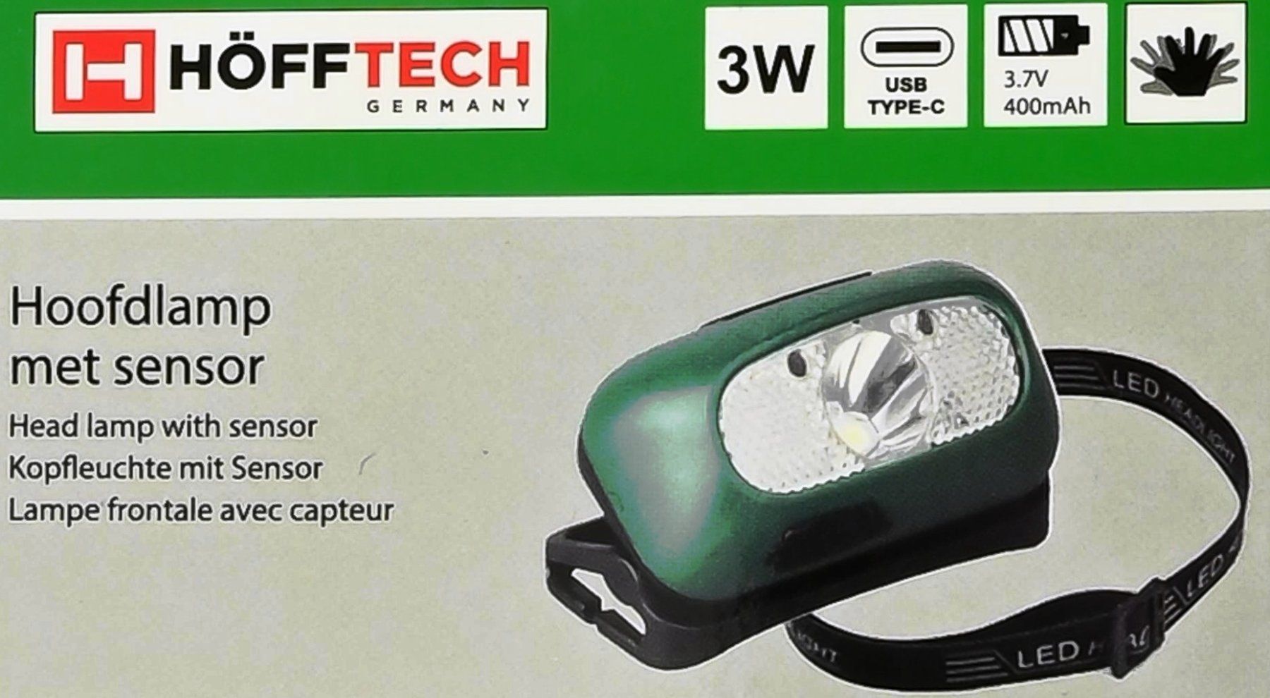 Lampade: Stirnlampe Head Light mit AKKU-USB +Bewegungssensor Höfftech – Nuovo e nell'imballaggio originale da St. Gallen venduto da schnaeppchen-preise 3