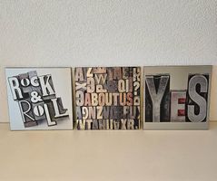 3 Bilder, je 30x30cm, Typographie